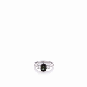 18k White Gold 1.17ct Oval Alexandrite and Diamond Three Stone Ring