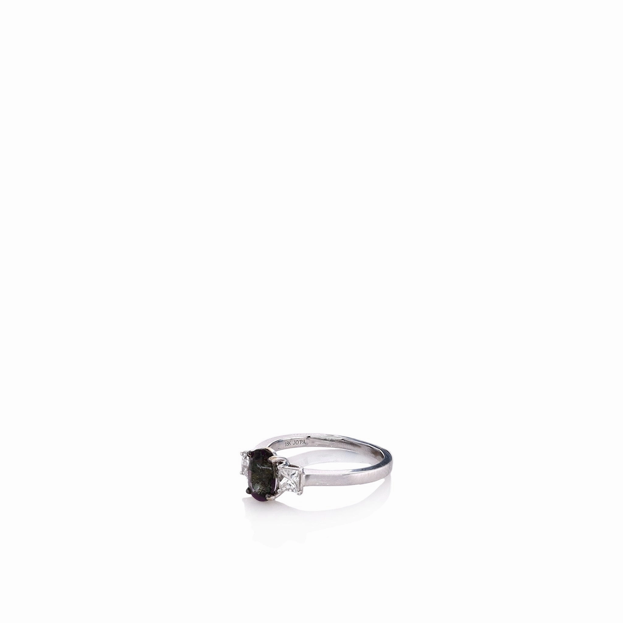 18k White Gold 1.17ct Oval Alexandrite and Diamond Three Stone Ring