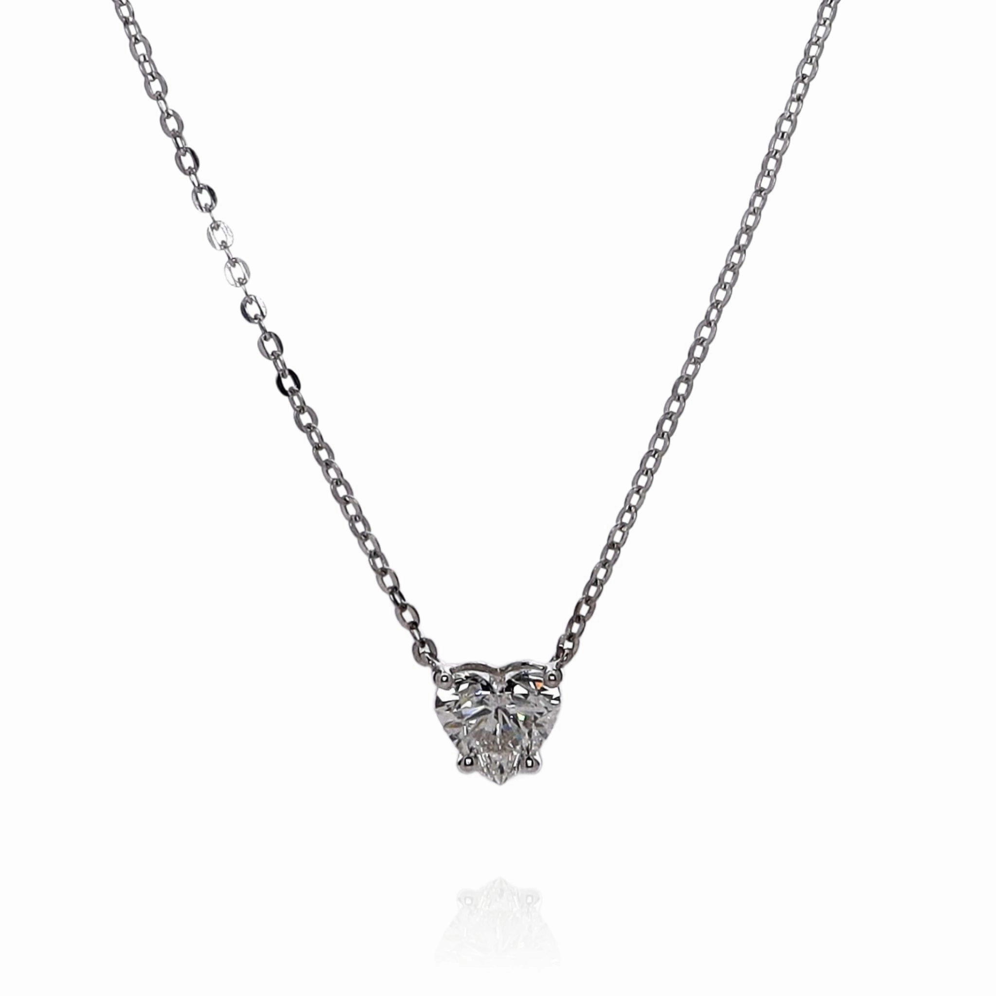 18k White Gold 1.62ct Heart Shaped Diamond Solitaire Pendant Necklace