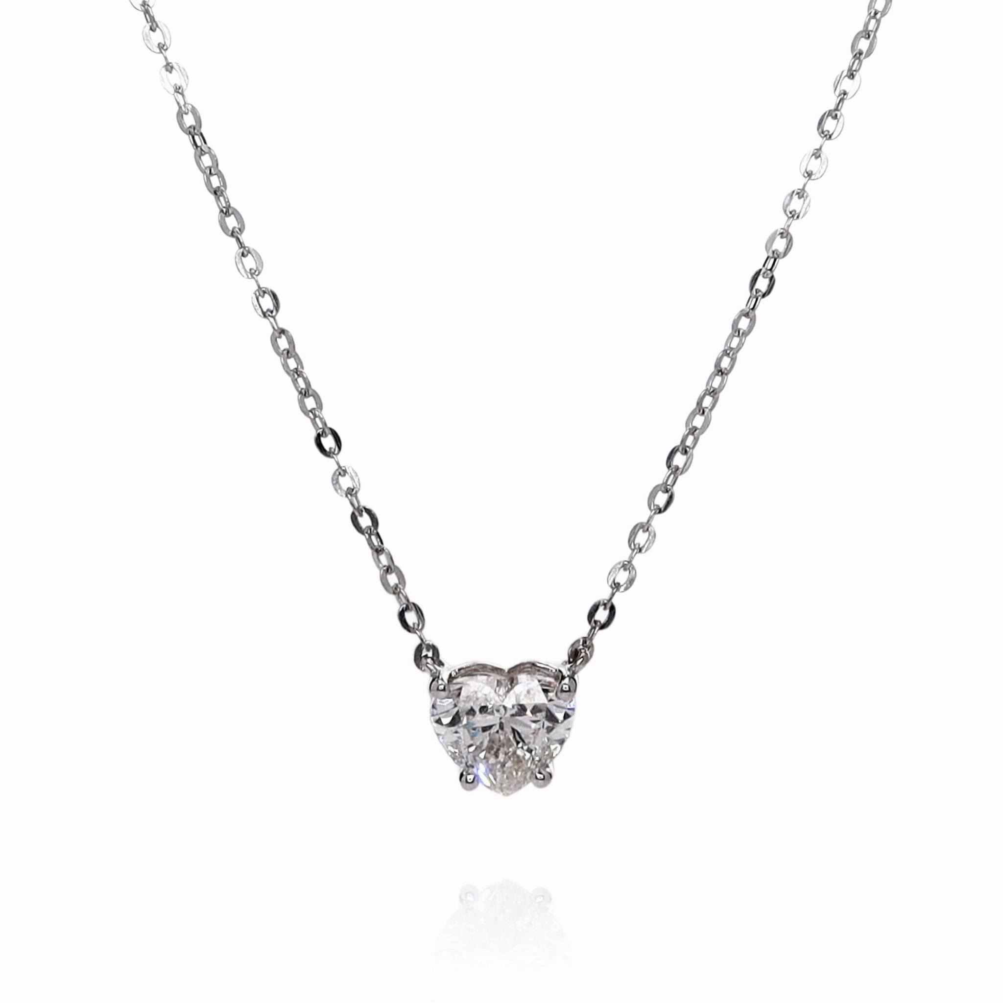 18k White Gold 2.01ct Heart Shaped Diamond Solitaire Pendant Necklace