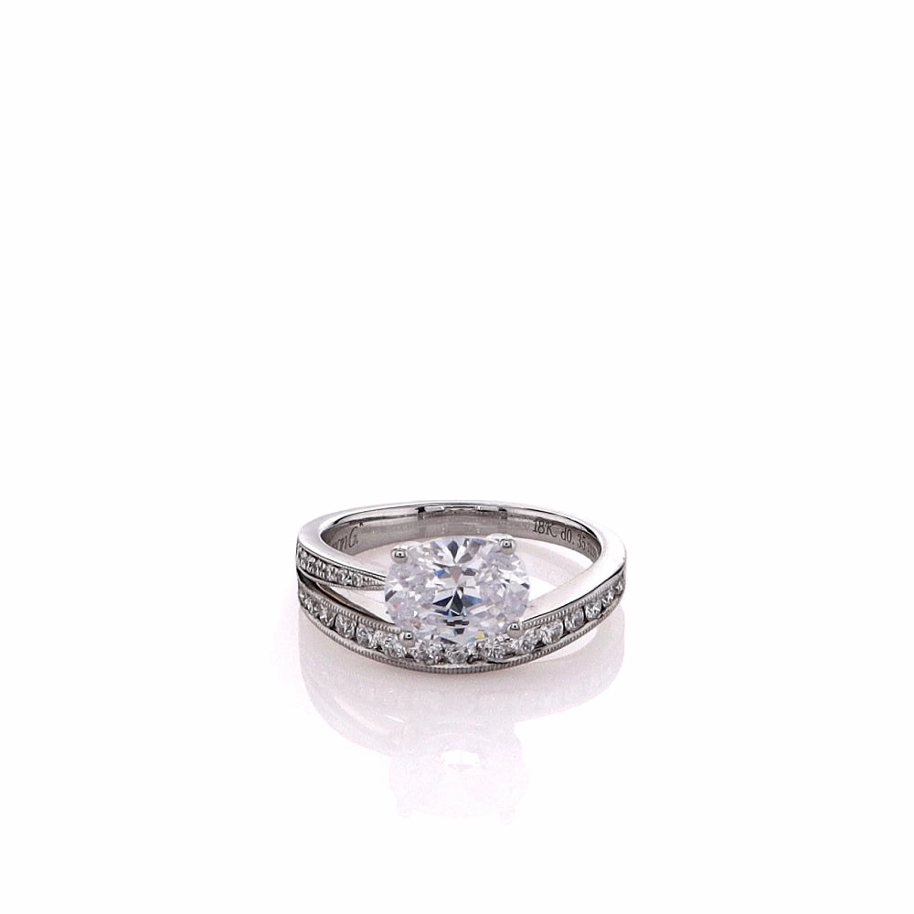 18k White Gold Milgrain Cubic Zirconia and Diamond Ring