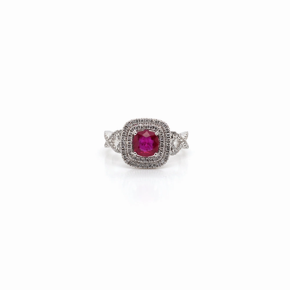 18k White Gold Ruby Ring with Double Halo