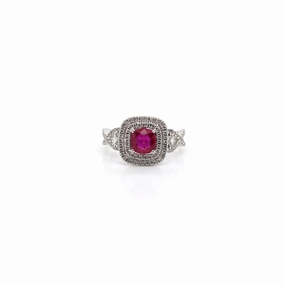 18k White Gold Ruby Ring with Double Halo
