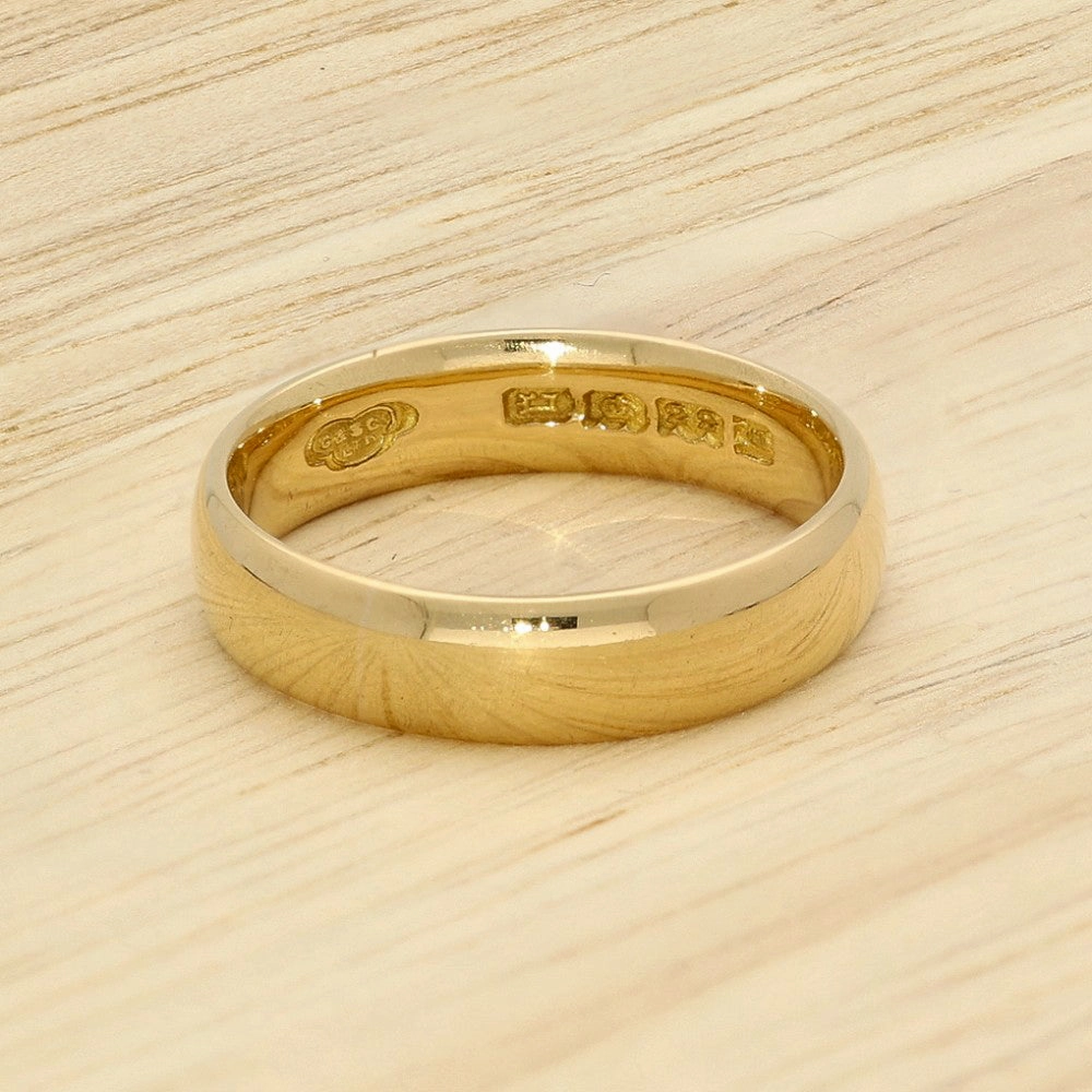 1918 Vintage 22ct Yellow Gold Plain Band Wedding Ring 4.5mm Size L 1/2