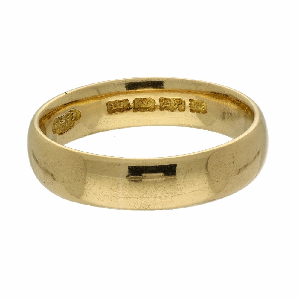 1918 Vintage 22ct Yellow Gold Plain Band Wedding Ring 4.5mm Size L 1/2