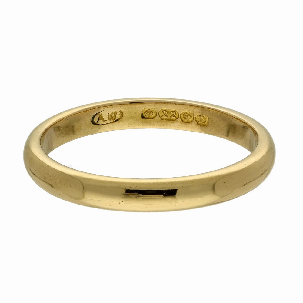 1935 Vintage 22ct Yellow Gold Plain Band Wedding Ring 2.6mm Size O