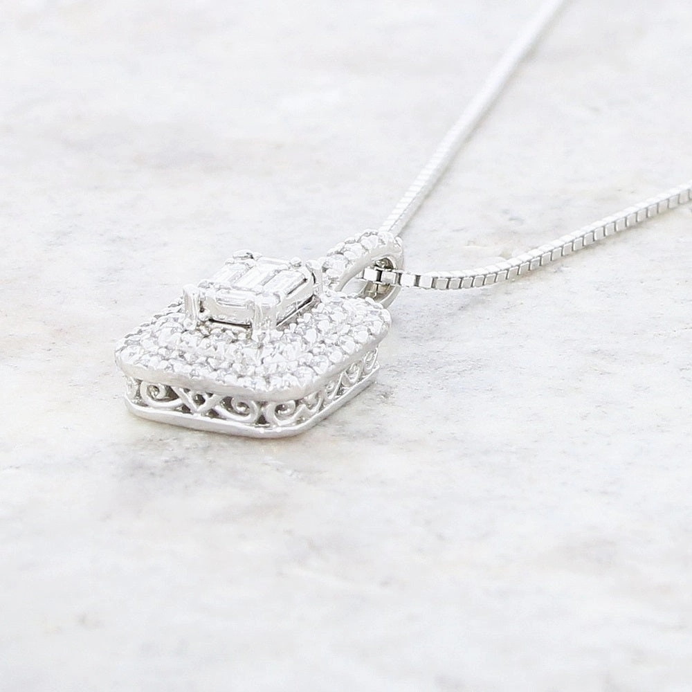 9ct White Gold 0.35cts Diamond Set Pendant and Chain Necklace