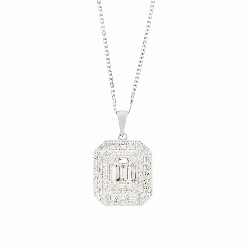 9ct White Gold 0.90cts Diamond Set Pendant and Chain Necklace