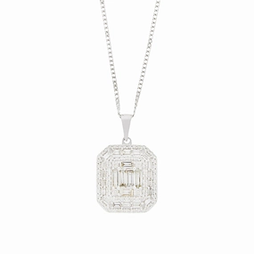 9ct White Gold 0.90cts Diamond Set Pendant and Chain Necklace