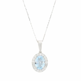 9ct White Gold 1.22ct Aquamarine and Diamond Set Pendant and Chain Necklace
