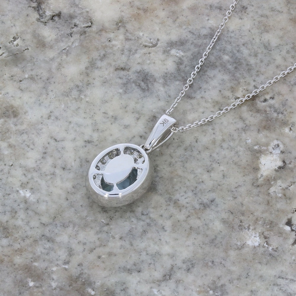 9ct White Gold 1.22ct Aquamarine and Diamond Set Pendant and Chain Necklace