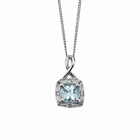 9ct White Gold Aquamarine and Diamond Pendant GP709T