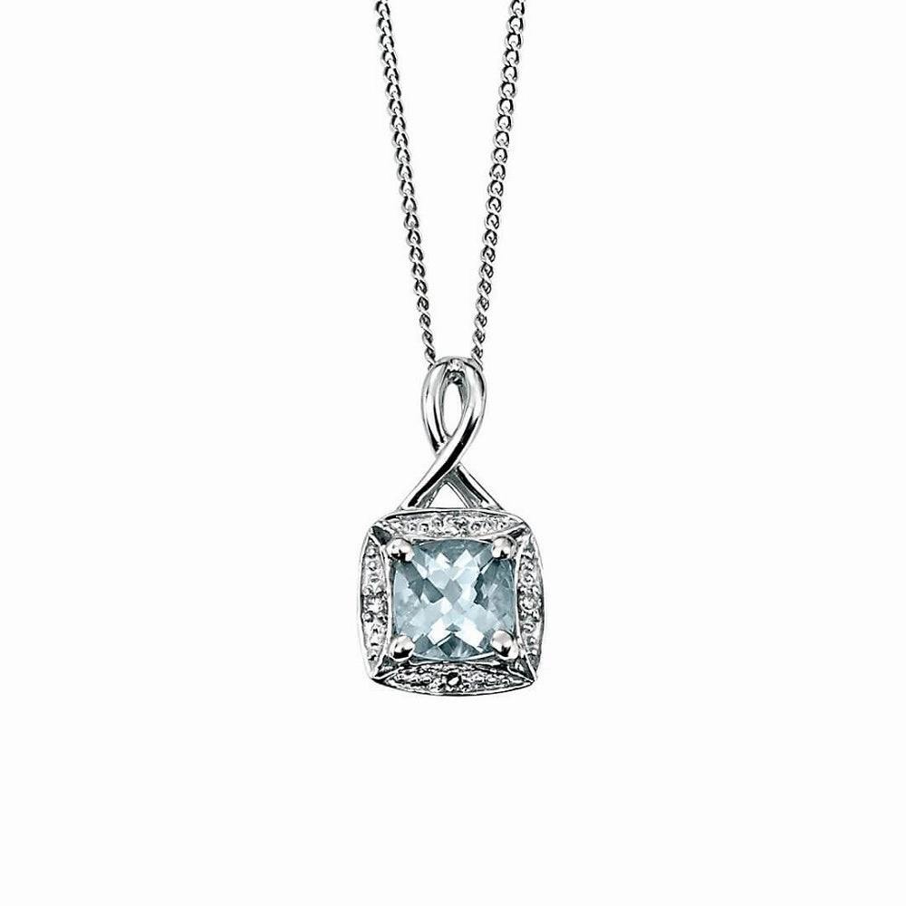 9ct White Gold Aquamarine and Diamond Pendant GP709T