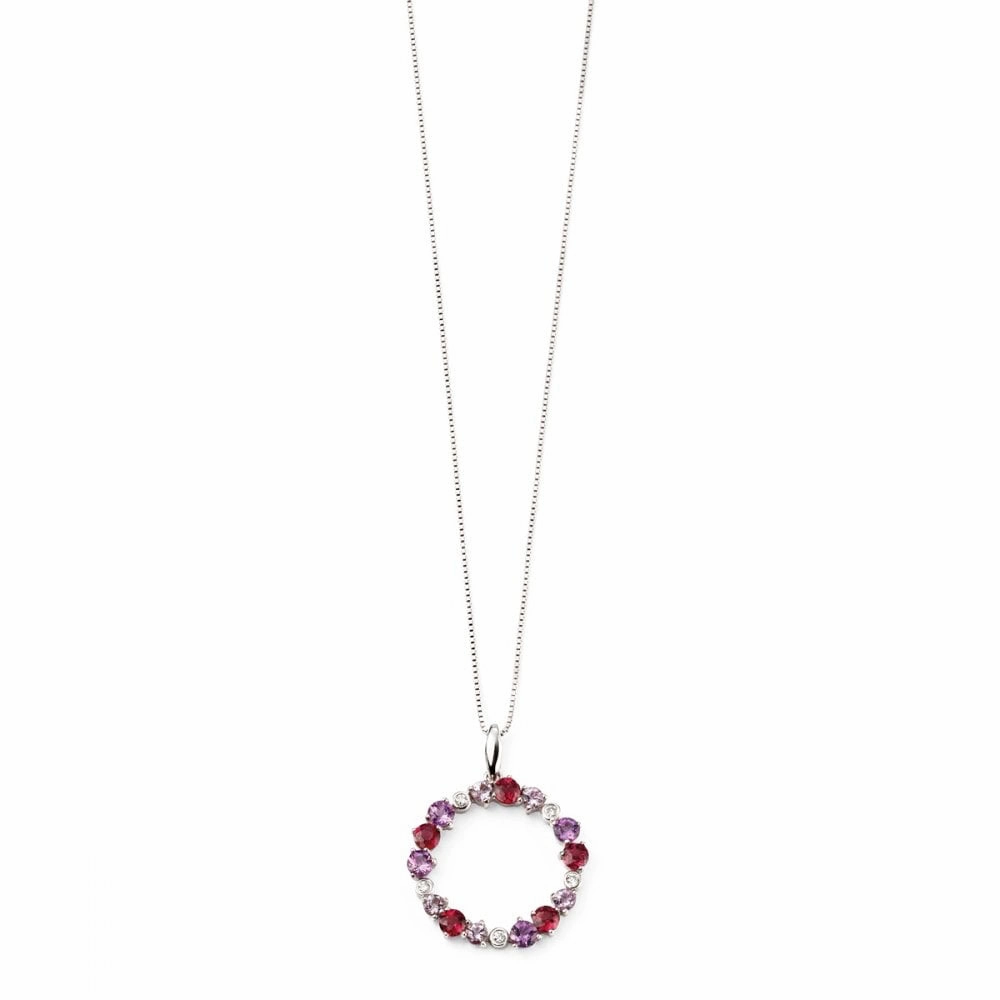 9ct White Gold Diamond Amethyst and Brazilian Garnet Circle Pendant GP2009