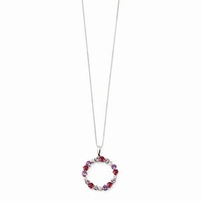 9ct White Gold Diamond Amethyst and Brazilian Garnet Circle Pendant GP2009