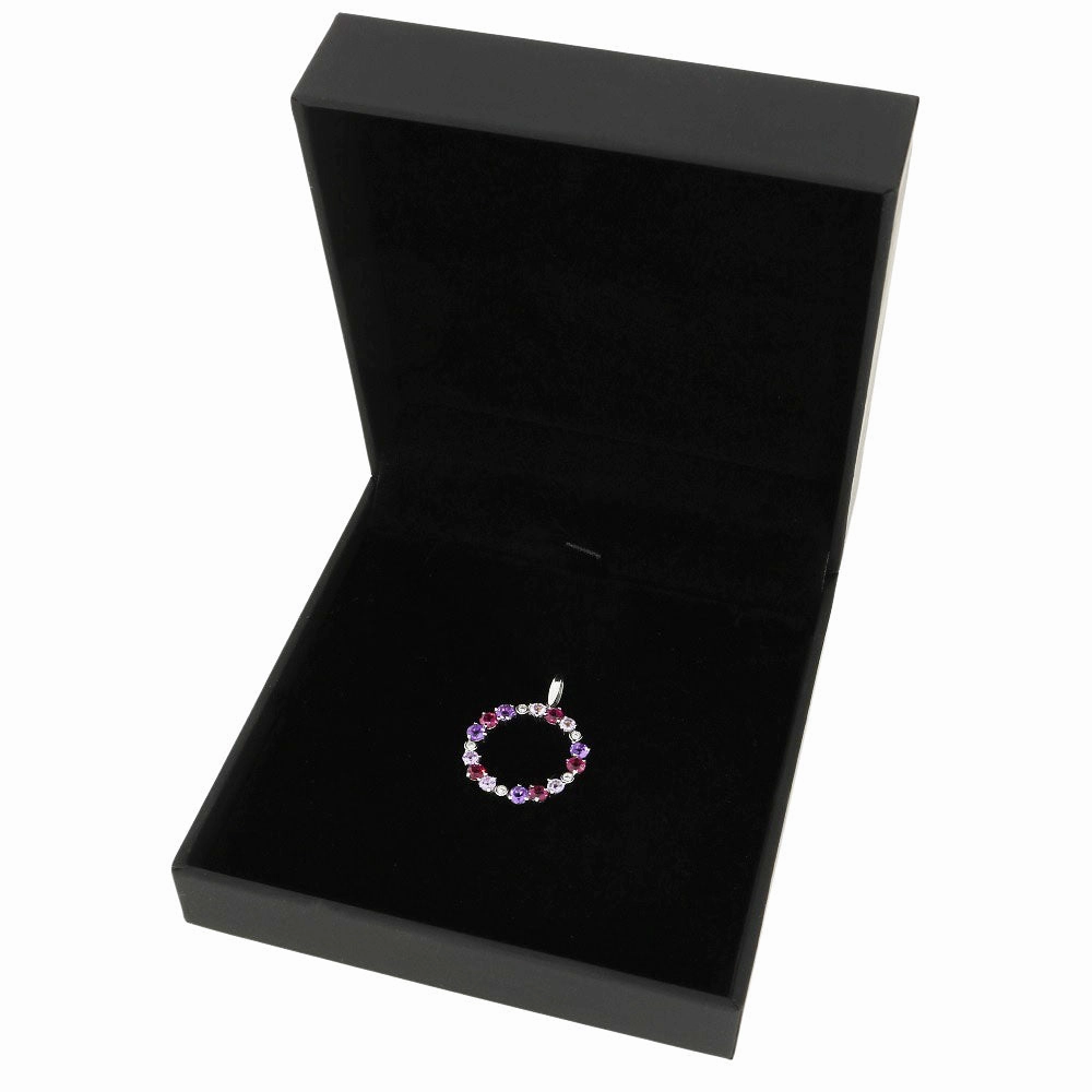 9ct White Gold Diamond Amethyst and Brazilian Garnet Circle Pendant GP2009