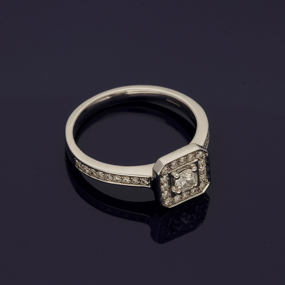 9ct White Gold Diamond Halo Cluster Ring with Diamond Set Shoulders