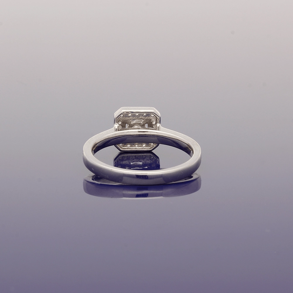9ct White Gold Diamond Halo Cluster Ring with Diamond Set Shoulders