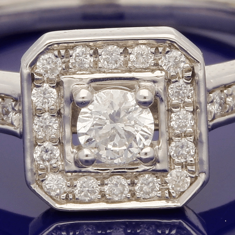 9ct White Gold Diamond Halo Cluster Ring with Diamond Set Shoulders