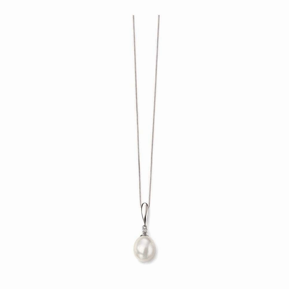 9ct White Gold Freshwater Pearl and Diamond Pendant GP2018W
