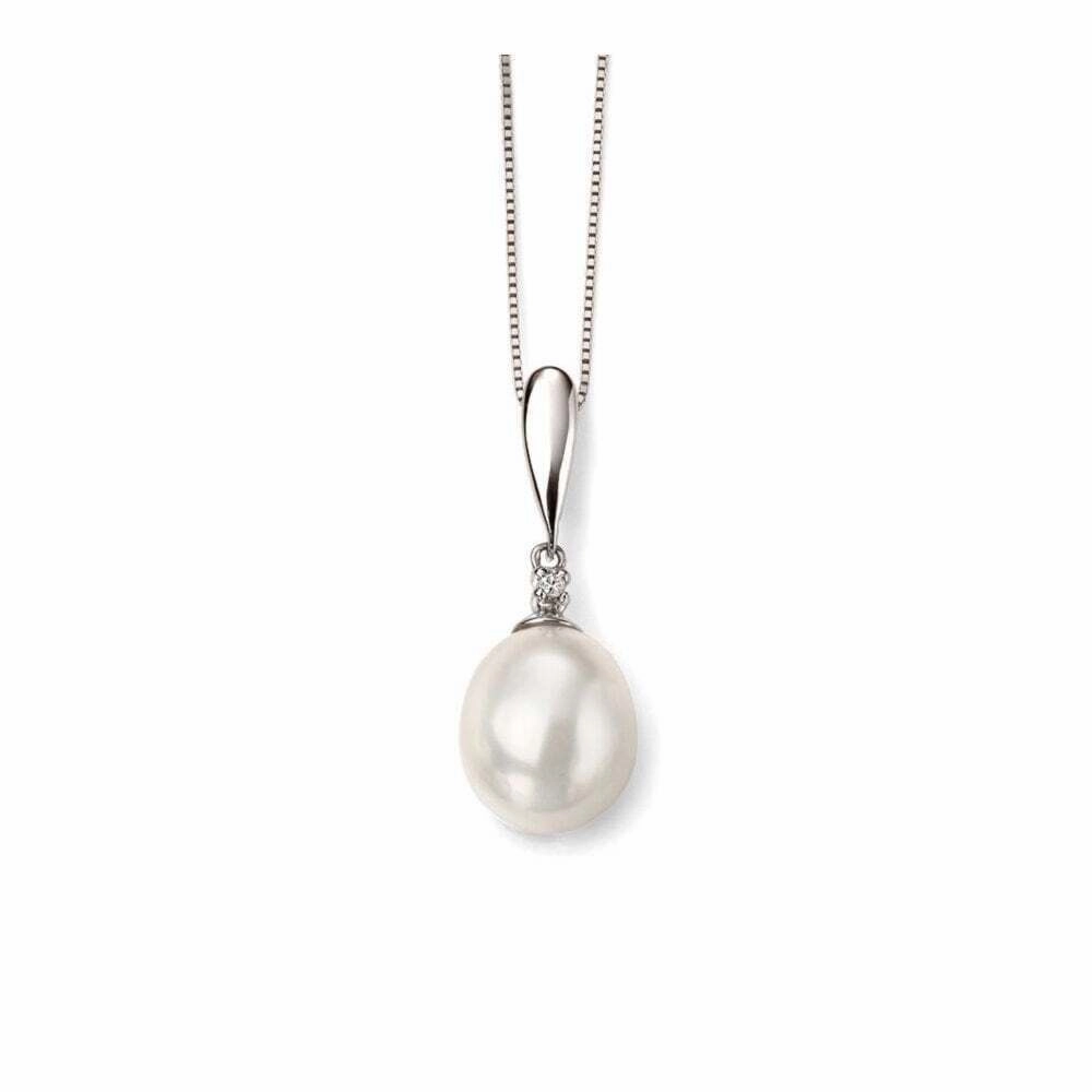 9ct White Gold Freshwater Pearl and Diamond Pendant GP2018W