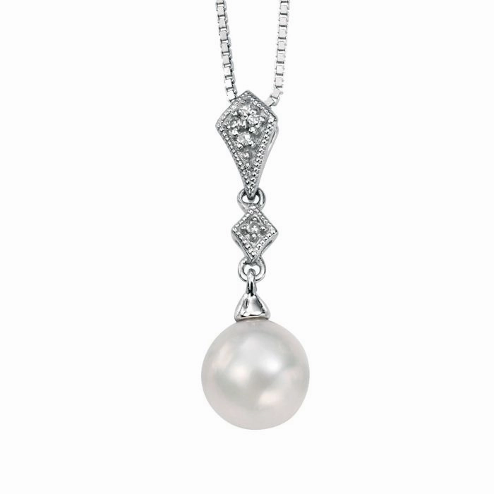 9ct White Gold Freshwater Pearl and Diamond Pendant GP785W