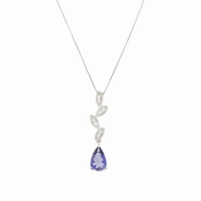 9ct White Gold Iolite and 0.12cts Diamond Pendant P50