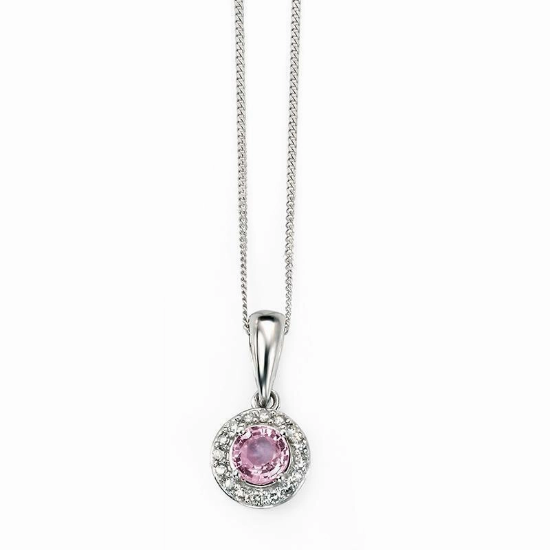 9ct White Gold Pink Sapphire and Diamond Pendant GP882P
