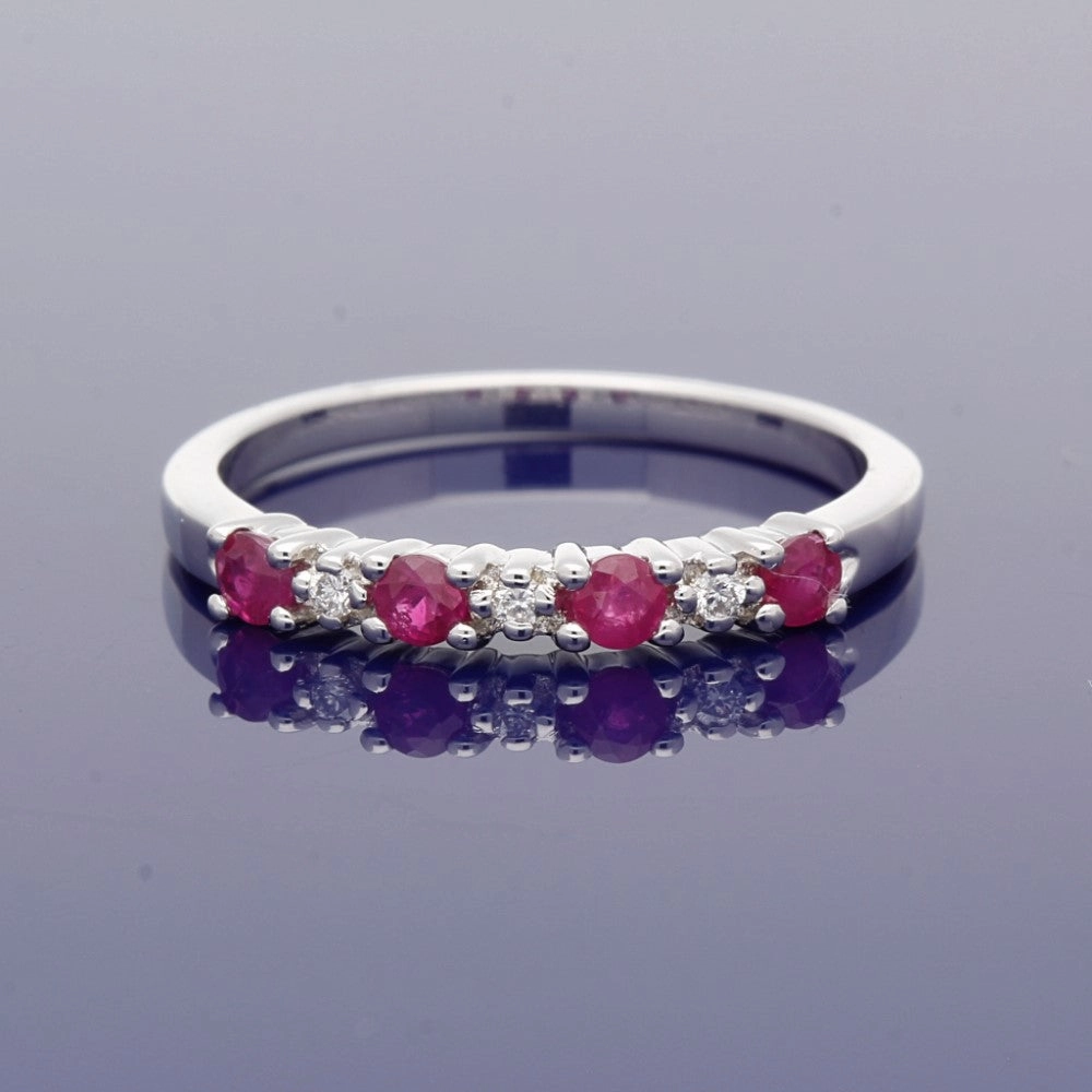 9ct White Gold Ruby & Diamond Half Eternity Ring
