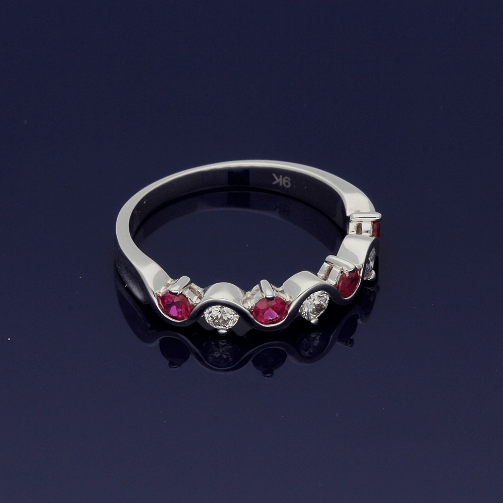 9ct White Gold Ruby and Diamond Half Eternity Ring