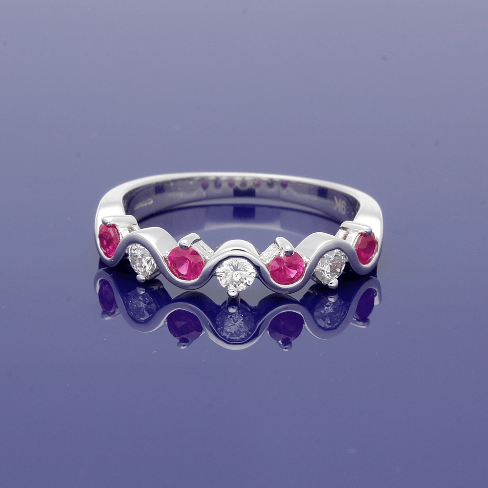 9ct White Gold Ruby and Diamond Half Eternity Ring