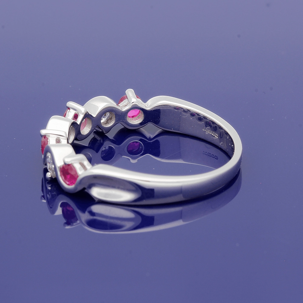 9ct White Gold Ruby and Diamond Half Eternity Ring