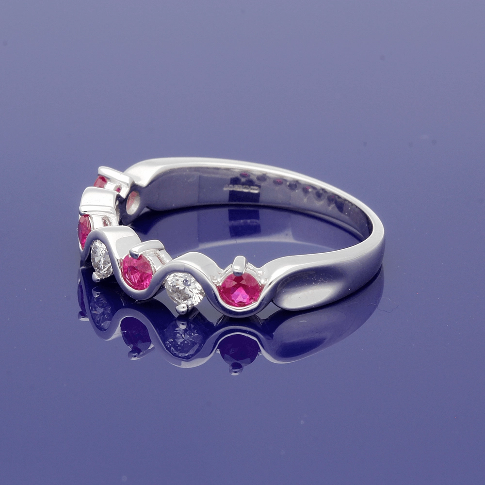 9ct White Gold Ruby and Diamond Half Eternity Ring