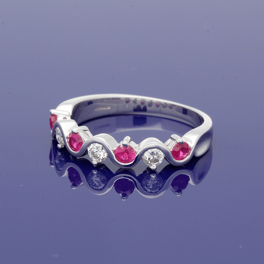 9ct White Gold Ruby and Diamond Half Eternity Ring