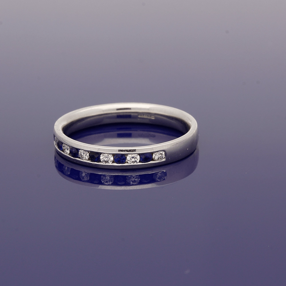 9ct White Gold Sapphire & Diamond Half Eternity Ring