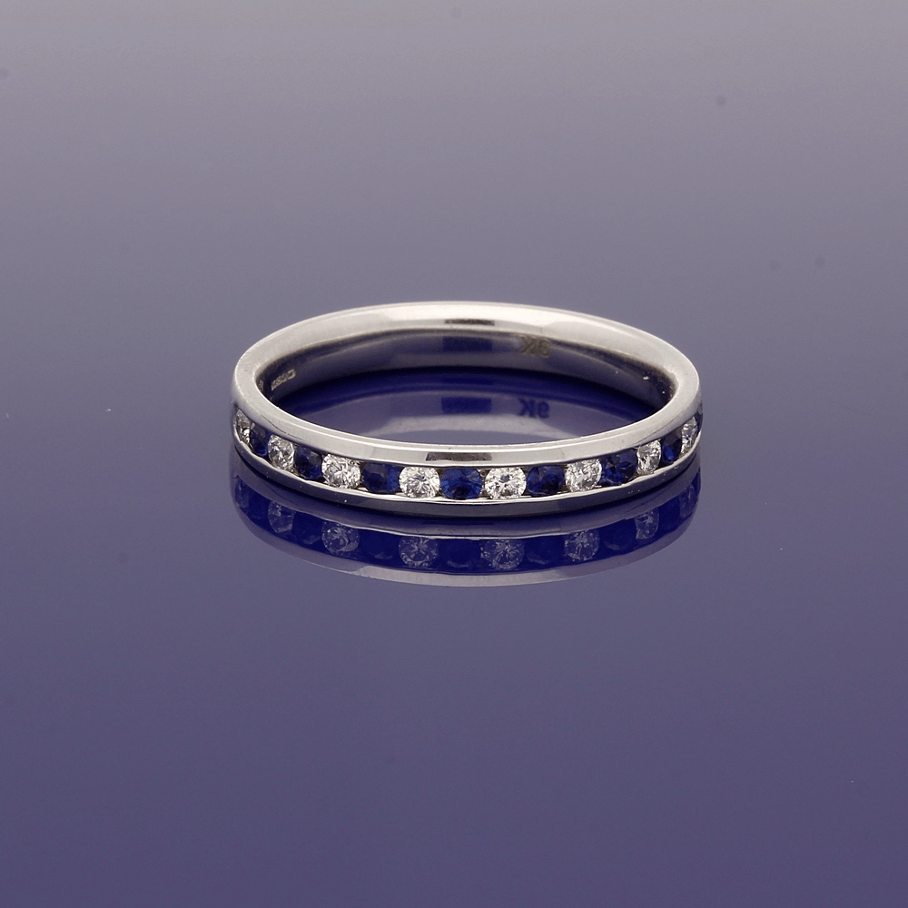 9ct White Gold Sapphire & Diamond Half Eternity Ring