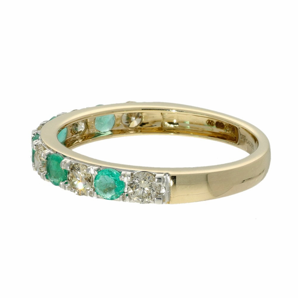 9ct Yellow Gold Emerald & Diamond Half Eternity Ring