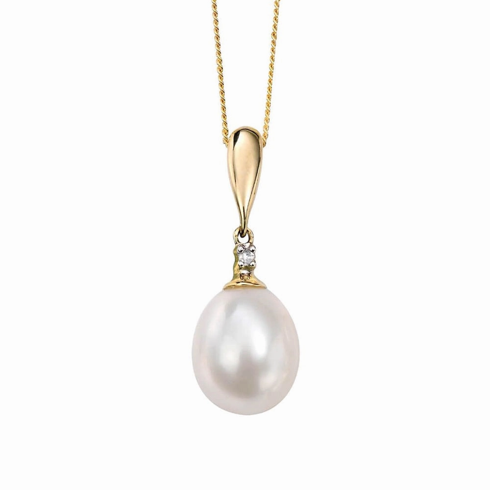 9ct Yellow Gold Freshwater Pearl and Diamond Pendant GP758W