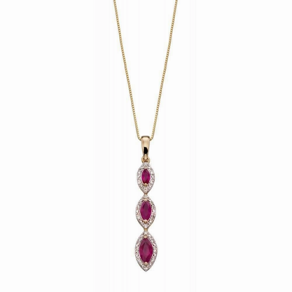9ct Yellow Gold Triple Drop Ruby and Diamond Pendant GP2163R