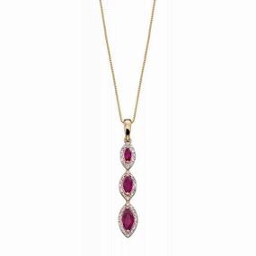 9ct Yellow Gold Triple Drop Ruby and Diamond Pendant GP2163R