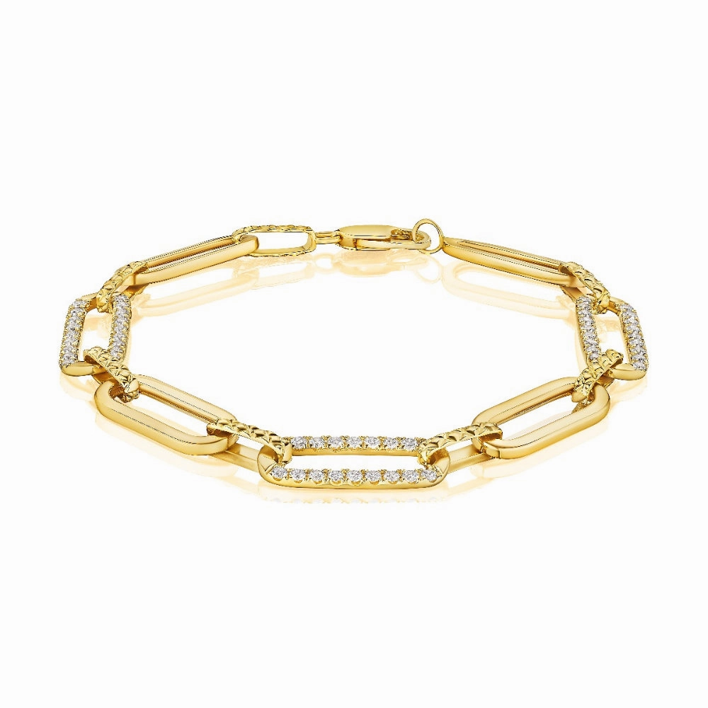 A. Jaffe 14k Alternating Diamond Studded Paper Clip Chain Bracelet