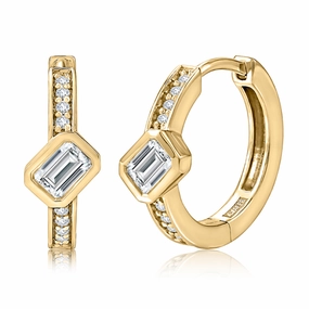 A. Jaffe 14k Bezel Set Huggies with Emerald Cut Diamonds