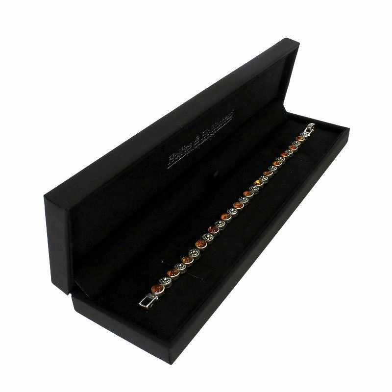 Amber and Marcasite Sterling Silver Ladies Bracelet