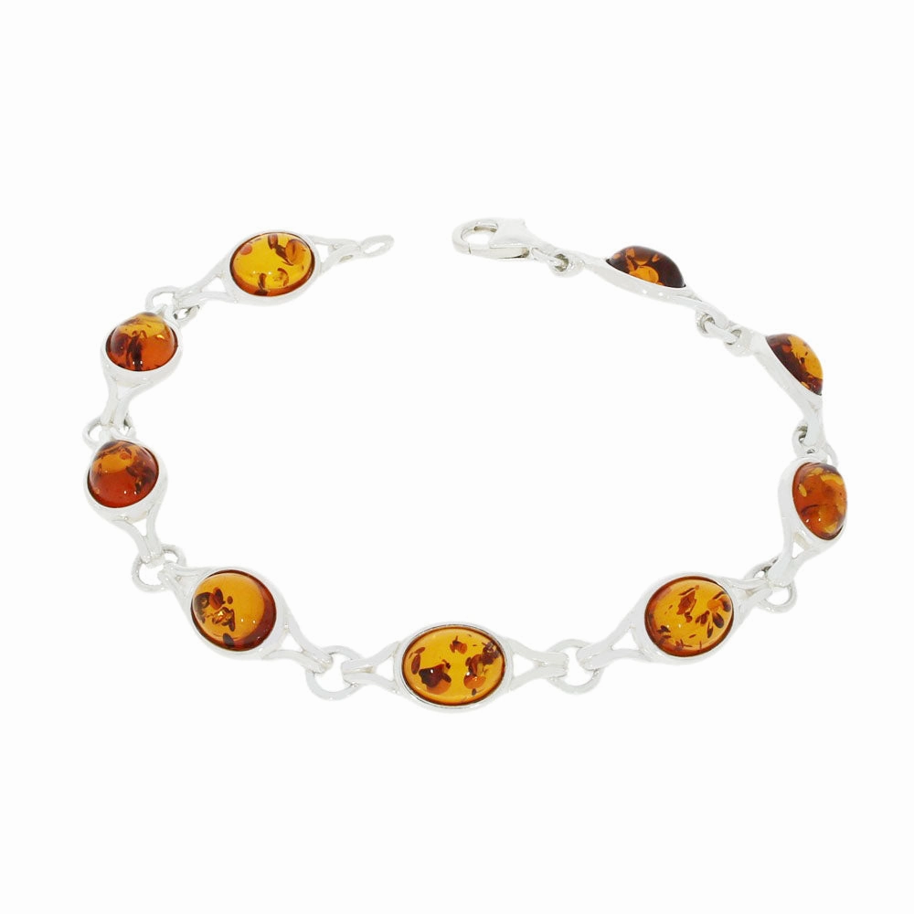 Amber Oval Link Sterling Silver Ladies Bracelet