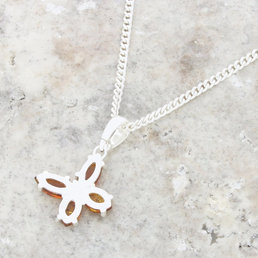 Amber Sterling Silver Butterfly Pendant and Chain