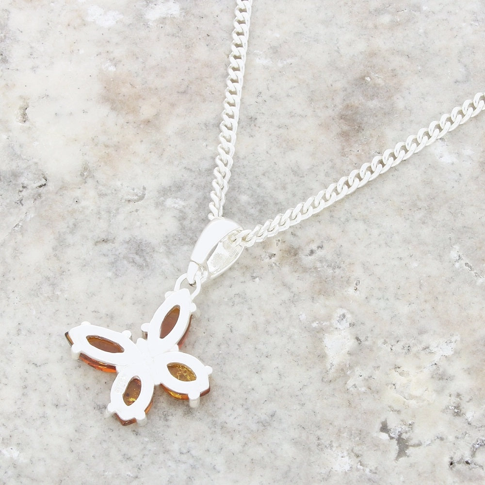 Amber Sterling Silver Butterfly Pendant and Chain