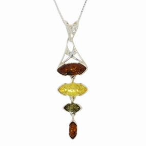 Amber Sterling Silver Drop Pendant & Chain