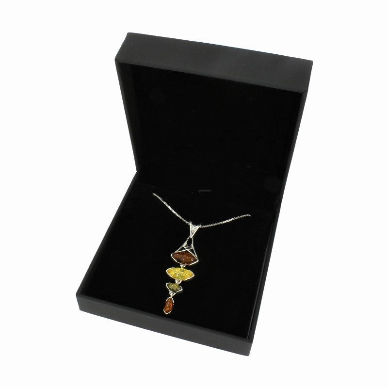 Amber Sterling Silver Drop Pendant & Chain