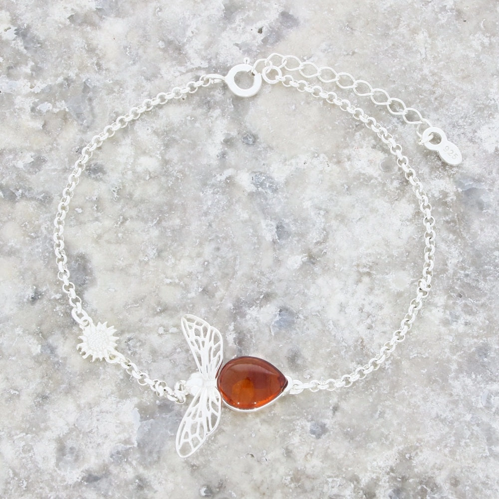Amber Sterling Silver Ladies Bee Bracelet