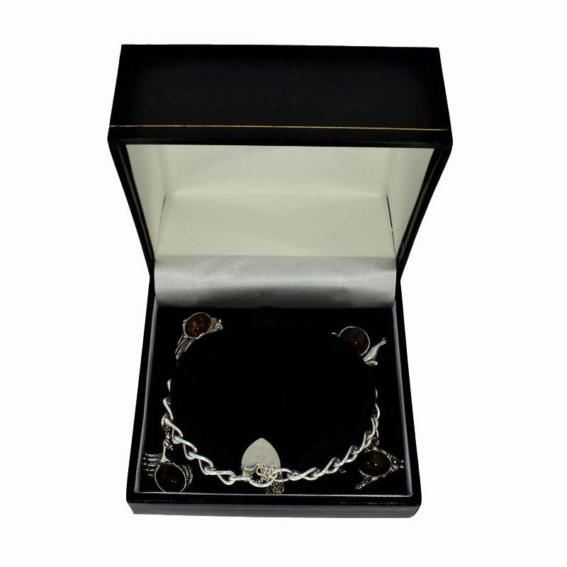 Amber Sterling Silver Ladies Charm Bracelet